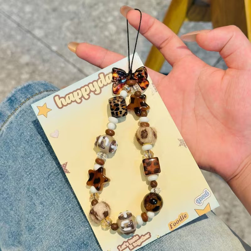 🐆 Luxury Leopard Bead Phone Strap