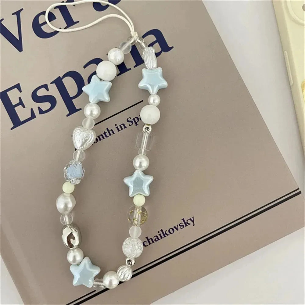 Blue Star Beaded Phone Charm