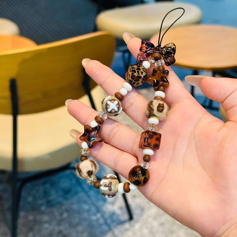 🐆 Luxury Leopard Bead Phone Strap