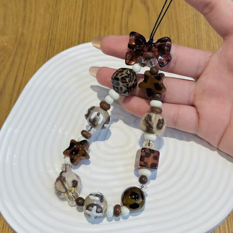 🐆 Luxury Leopard Bead Phone Strap