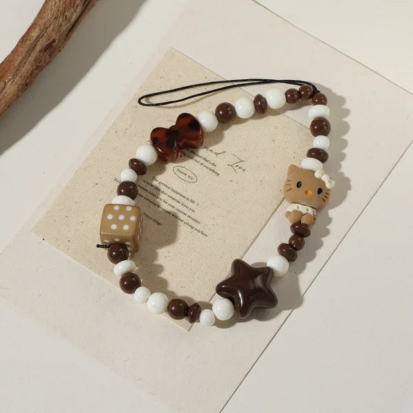 Brown Hello Kitty Beaded Phone Charm