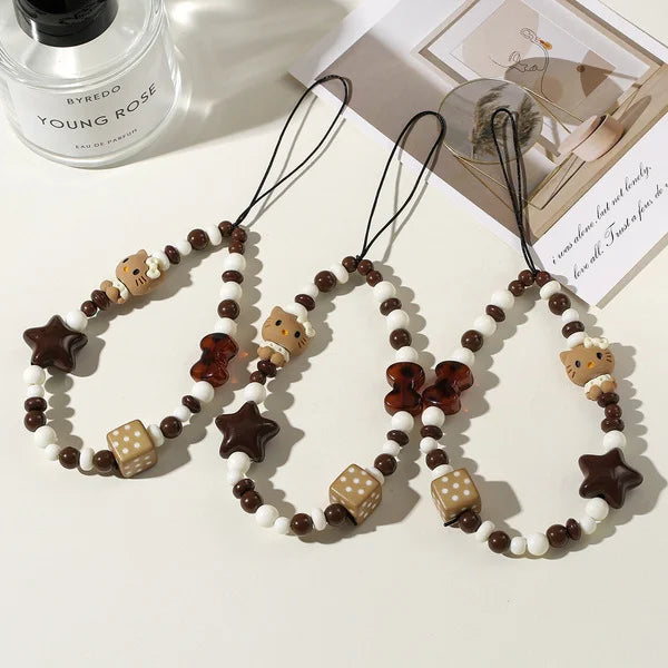 Brown Hello Kitty Beaded Phone Charm