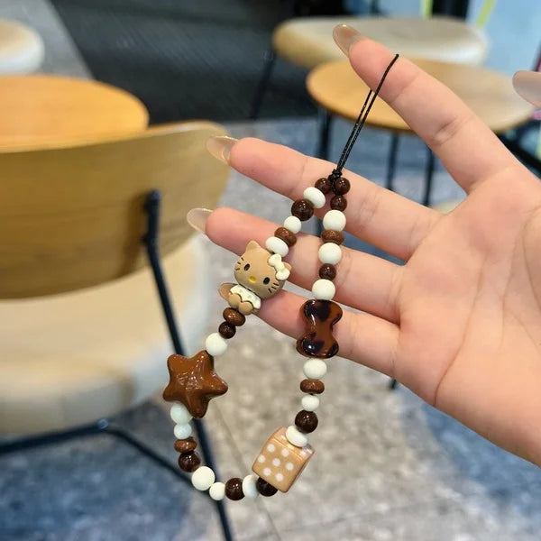 Brown Hello Kitty Beaded Phone Charm
